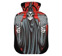 Botella de agua caliente con funda suave, bolsa de agua fría caliente extraíble para aliviar el dolor, calambres menstruales, calentadores de pies, S Grim Reaper Holding Machine Pistolas Texto