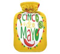 Botella de agua caliente con funda suave, bolsa de agua fría caliente extraíble para aliviar el dolor, calambres menstruales, calentadores de pies, letras M Cinco de Mayo en color amarillo festivo