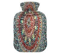 Botella de agua caliente con funda suave, bolsa de agua fría caliente extraíble para aliviar el dolor, calambres menstruales, calentadores de pies, estilo tradicional tailandés en la pared del templo