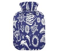 Botella de agua caliente con funda suave, bolsa de agua fría caliente extraíble para aliviar el dolor, calambres menstruales, calentadores de pies, S iconos blancos del mar de verano