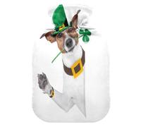 Botella de agua caliente con funda suave, bolsa de agua fría caliente extraíble para alivio del dolor, calambres menstruales, calentadores de pies, M Día de San Patricio, trébol de perro detrás