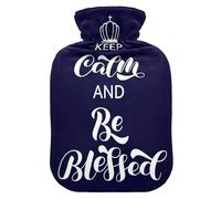 Botella de agua caliente con funda suave, bolsa de agua fría caliente extraíble para alivio del dolor, calambres menstruales, calentadores de pies, M Keep Calm and Be Blessed Brush Lettering cita para