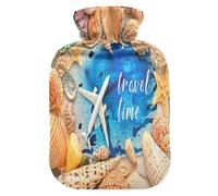 Botella de agua caliente con funda suave, bolsa de agua fría caliente extraíble para alivio del dolor, calambres menstruales, calentadores de pies, concepto de tiempo de viaje muchas conchas marinas