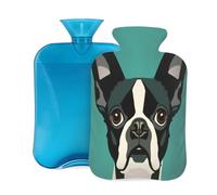 Botella de agua caliente con funda suave, diseño de perro de Boston Terrier, diseño de animales y mascotas, bolsa de agua caliente de 2 litros para aliviar el dolor, calentador de manos y pies