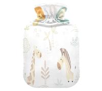 Botella de agua caliente con funda suave extraíble bolsa de agua fría caliente para aliviar el dolor, calambres menstruales, calentadores de pies M león jirafa cebra elefante bebé lindo