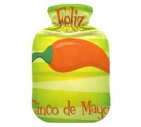 Botella de agua caliente con funda suave extraíble bolsa de agua fría caliente para alivio del dolor, calambres menstruales, calentadores de pies S Feliz Cinco de Mayo Happy 5th