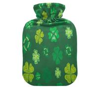 Botella de agua caliente con funda suave extraíble bolsa de agua fría caliente para alivio del dolor, calambres menstruales, calentadores de pies, M hoja de trébol verde decorativa
