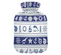 Botella de agua caliente con funda suave extraíble bolsa de agua fría caliente para alivio del dolor, calambres menstruales, calentadores de pies, bordes M, símbolos náuticos azul mar