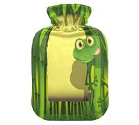 Botella de agua caliente con funda suave extraíble bolsa de agua fría caliente para alivio del dolor, calambres menstruales, calentadores de pies, S curiosa rana en tallo bambú
