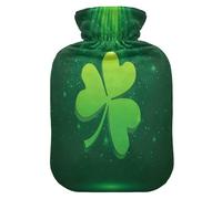 Botella de agua caliente con funda suave extraíble bolsa de agua fría caliente para alivio del dolor, calambres menstruales, calentadores de pies M Green Clover Magic Light