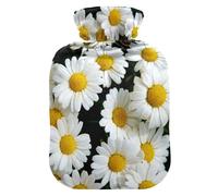 Botella de agua caliente con funda suave extraíble bolsa de agua fría caliente para alivio del dolor, calambres menstruales, calentadores de pies M macro hermosas margaritas blancas flores