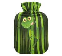 Botella de agua caliente con funda suave extraíble bolsa de agua fría caliente para alivio del dolor, calambres menstruales, calentadores de pies, M curiosa rana en tallo bambú