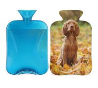 Botella de agua caliente con hojas de otoño para perros con funda esponjosa, 2 l, gran capacidad, para cachorros, bolsa de agua para noches acogedoras, alivio del dolor, espalda, cuello y hombros