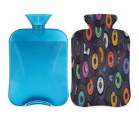 Botella de agua caliente con patrón de CD de color con tapa, bolsa de agua caliente transparente de 2 l para compresas frías calientes, calentador de manos pies, alivio del dolor de cuello y hombros
