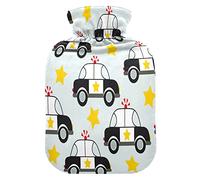 Botella de agua caliente con patrón de coche de policía con tapa, bolsa de agua caliente transparente de 2 L, ideal para calambres de espalda y hombro, calentador de pies para niños, hombres y mujeres