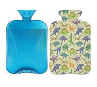 Botella de agua caliente con patrón de dinosaurio con cubierta esponjosa, botella de dinosaurio de gran capacidad, bolsa de agua para noches acogedoras, alivio del dolor, espalda, cuello y hombros