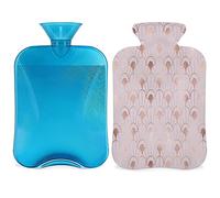 Botella de agua caliente con patrón de flores artísticas con cubierta esponjosa, botella de flores de gran capacidad, bolsa de agua para noches acogedoras, alivio del dolor, espalda, cuello y hombros