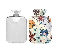 Botella de agua caliente con patrón de mar sin costuras con tapa, bolsa de agua caliente transparente para calambres, alivio del dolor, calentador de manos y pies, 2 L