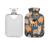 Botella de agua caliente con patrón de perro Pug con cubierta suave, bolsa de agua caliente de 2 litros para calambres, alivio del dolor, calentador de pies de mano de PVC