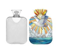 Botella de agua caliente con patrón de vidrieras de gaviota con tapa, bolsa de agua caliente de 2 litros para aliviar el dolor, calentador de período para calambres, terapia caliente