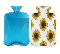 Botella de agua caliente con patrón floral con funda esponjosa, 2 L, botella de girasol floral de gran capacidad, bolsa de agua para noches acogedoras, alivio del dolor, espalda, cuello y hombros