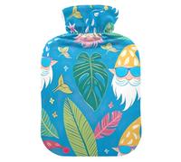 Botella de agua caliente con pies de cubierta suave y calentador de cama, gnomo hawaiano, bolsa de agua caliente azul para compresas frías y calientes, tamaño mediano