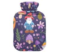 Botella de agua caliente con pies de cubierta suave y calentador de cama, lindo gnomo morado, botellas de calor para calambres menstruales, alivio del dolor, tamaño mediano