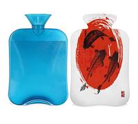 Botella de agua caliente con pintura de peces japonesa con cubierta esponjosa, bolsa de agua caliente de gran capacidad, bolsa de agua japonesa para noches acogedoras, alivio del dolor, espalda,