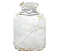 Botella de agua caliente con remolino de mármol blanco dorado con cubierta suave y cálida para cama de invierno, cuello y hombros, 1 L