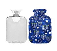 Botella de agua caliente con tapa, 1 L, bolsa de agua caliente azul Happy Hanukkah, compresa caliente/fría, alivio del dolor de cuello y hombros