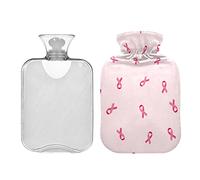Botella de agua caliente con tapa, 1 litro de cinta rosa, símbolo de cáncer de mama, bolsa de agua caliente, compresa fría y caliente, alivio del dolor de cuello y hombros