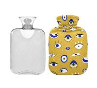 Botella de agua caliente con tapa, 1 litro de ojos malvados, bolsa de agua caliente amarilla, compresa caliente/fría, alivio del dolor de cuello y hombros