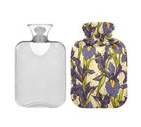 Botella de agua caliente con tapa, 1 litro, hermosa flor de lirio, bolsa de agua caliente, compresa fría y caliente, alivio del dolor de cuello y hombros