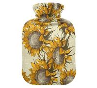 Botella de agua caliente con tapa, 1L bolsa de agua caliente Vintage Dibujar mano girasol manos calentador para niños hombres mujeres