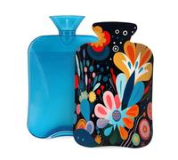 Botella de agua caliente con tapa, 2 L, bloques de colores abstractos, flores, botellas de agua caliente para adultos, calentador/alivio del dolor