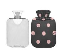 Botella de agua caliente con tapa, 2 L, bonitas bolsas de agua caliente para calambres menstruales, cuello, hombros, alivio del dolor de espalda, calentador de pies y manos, lunares rosados, negro,