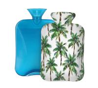 Botella de agua caliente con tapa, 2 L, con diseño de árbol de coco y plomo de color, para adultos, calentador y alivio del dolor