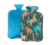 Botella de agua caliente con tapa, 2 L, diseño artístico de flores de caballo de cristal, para adultos, calentador y alivio del dolor