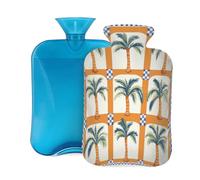 Botella de agua caliente con tapa, 2 L, diseño de árbol de coco, botellas de agua caliente para adultos, calentador/alivio del dolor