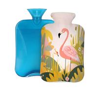 Botella de agua caliente con tapa, 2 L, diseño de flamenco de la selva, para adultos, calentador y alivio del dolor