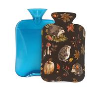 Botella de agua caliente con tapa, 2 L, diseño de hojas de otoño, erizo, calabaza, para adultos, calentador y alivio del dolor