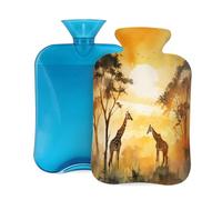 Botella de agua caliente con tapa, 2 L, diseño de jirafa africana de pastizales para adultos, calentador y alivio del dolor