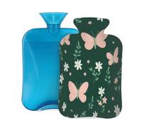 Botella de agua caliente con tapa, 2 L, diseño de mariposa con alas rosas, ideal para adultos y alivio del dolor