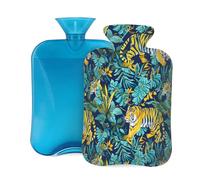 Botella de agua caliente con tapa, 2 L, diseño de tigre de la selva, botellas de agua caliente para adultos, calentador/alivio del dolor