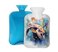 Botella de agua caliente con tapa, 2 L, diseño de tortugas marinas artísticas para adultos, calentador y alivio del dolor