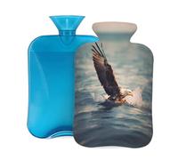 Botella de agua caliente con tapa, 2 L, diseño retro de águila con superficie marina, para adultos, calentador y alivio del dolor