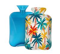 Botella de agua caliente con tapa, 2 L, diseño retro de árbol de coco para adultos, calentador y alivio del dolor