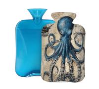 Botella de agua caliente con tapa, 2 L, diseño retro de pulpo, diseño de mapa de barco, para adultos, calentador y alivio del dolor