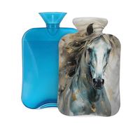 Botella de agua caliente con tapa, 2 L, elegante estampado de caballo blanco, para adultos, calentador y alivio del dolor