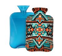 Botella de agua caliente con tapa, 2 L, estilo vintage azteca, boho, para adultos, calentador/alivio del dolor